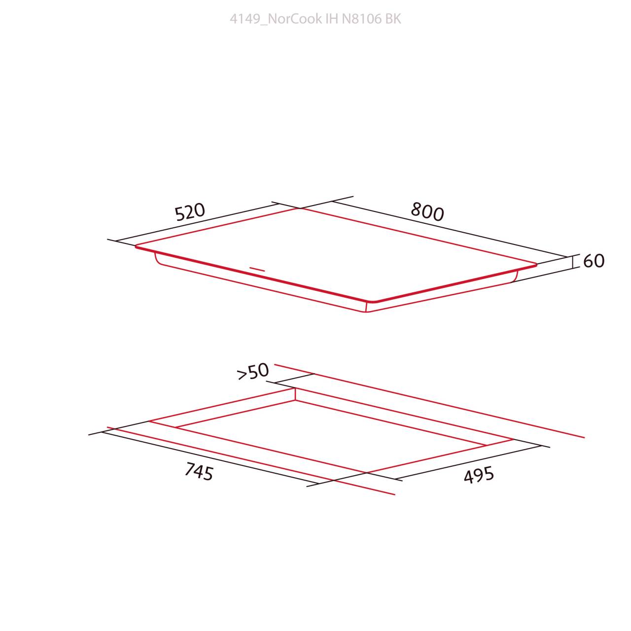 nodor norcoock ih-n8106 bk hob to hood fekete beépíthető indukciós főzőlap 26632