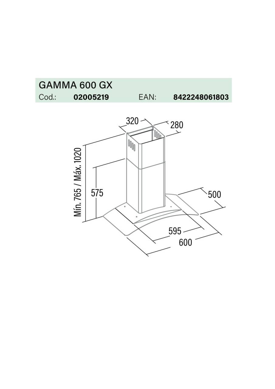 cata gamma glass 600 inox 23507