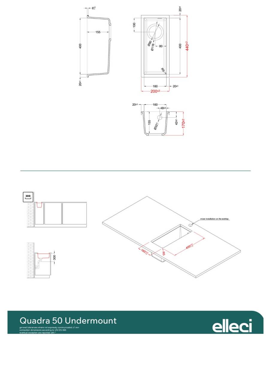 ELLECI Quadra 50 munkalap alá szerelhető képe. 24403