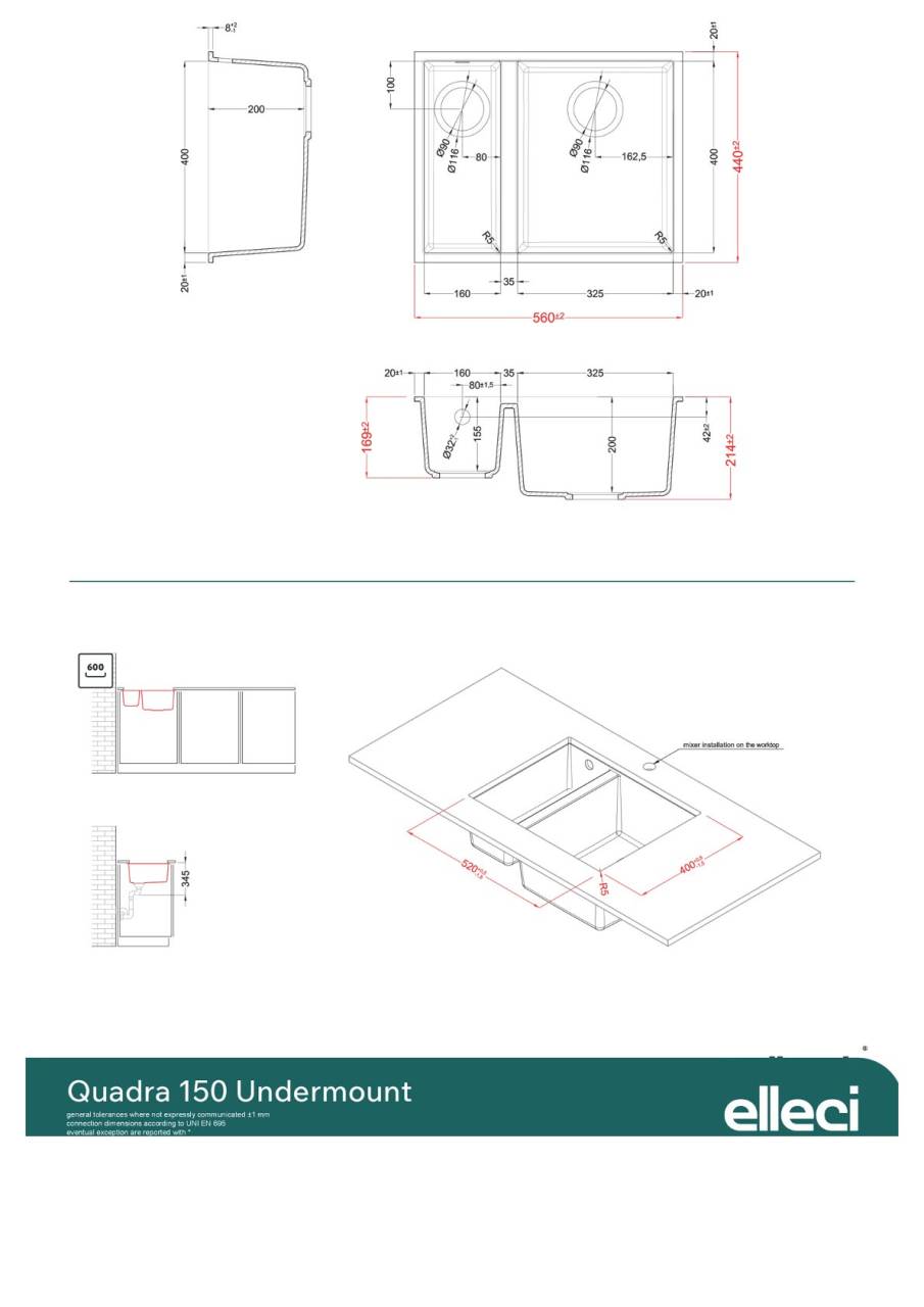 elleci quadra 150 g40 munkalap alá szerelhető mosogatótálca 24372