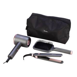 ARDES COMB01 hajszárító és kerámia hajvasaló szett utazó tokban.