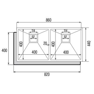 CATA - Mosogatótálca kétmedencés aláépíthető CB-2 40-40 R10