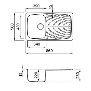 ELLECI OUTLET - Mosogatótálca Master 400 86x50 Granitek 1 m. +cseppt. G62 Bianco Antico