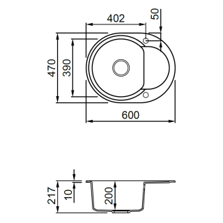 ELLECI- Mosogatótálca Easy round 600 60x47 Granitek 1 m. +cseppt. G39 Bianco soft
