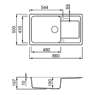 ELLECI- Mosogatótálca Life 410 86x50 Granitek 1m.+cseppt. Bianco soft G39 AM