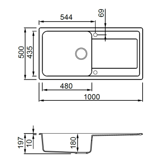 ELLECI- Mosogatótálca Life 480 100x50 Granitek 1m.+cseppt. G39 Bianco soft