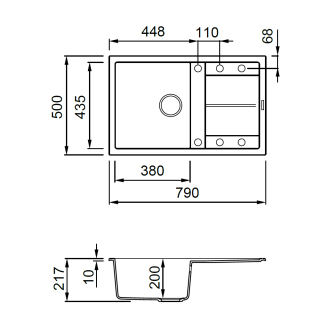 ELLECI OUTLET - Mosogatótálca Unico 300 79x50 Granitek 1 m. +cseppt. G62 Bianco Antico 