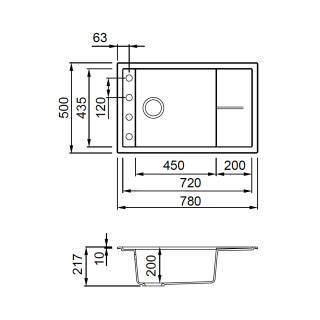 ELLECI- Mosogatótálca Unico 305 78x50 Granitek egymedence + csepptálca G62 Bianco Antico