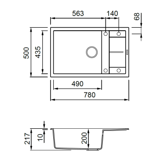 ELLECI OUTLET - Mosogatótálca Unico 310 78x50 Granitek 1 m. +cseppt. G40 Nero - Szépséghibás termék!