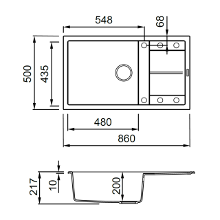 ELLECI - Mosogatótálca Unico 410 86x50 Granitek egymedence + csepptálca G40 Nero fekete kiegészítőkkel
