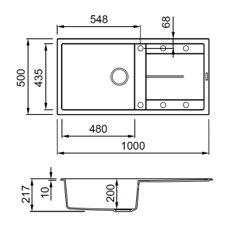ELLECI - Mosogatótálca Unico 480 100x50 Granitek egymedence + csepptálca G39 Bianco soft