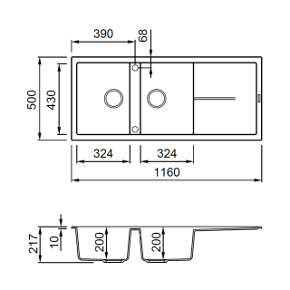 ELLECI - Mosogatótálca Unico 500 116x51 Granitek egymedence + csepptálca G39 Bianco soft