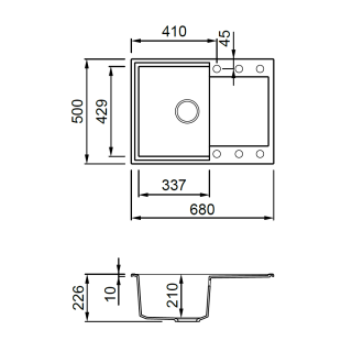 ELLECI OUTLET - Mosogatótálca Easy 135 68x50 Granitek 1 m. +cseppt. M79 Aluminium