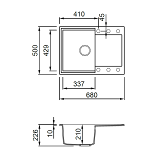 ELLECI OUTLET - Mosogatótálca 135 68x50 Granitek 1 m. +cseppt. G40 Nero - Szépséghibás termék!