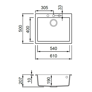 ELLECI OUTLET - Mosogatótálca Quadra 110 61x50 Granitek 1 m. M70 Nero Metal