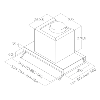 ELICA - Páraelszívó BOXIN LX/BL MAT/A/60 motor nélkül + SEM1T850 külső motor