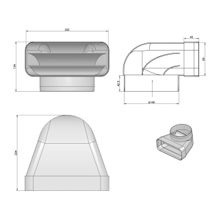 Elica - Cső-lapos csatorna átalakító 90° ø150 - 227X94 mm