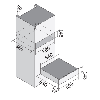 ELICA - Beépíthető melegentartó fiók VIRTUS WARM DRAWER 60 PP BL