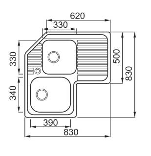 elleci sky corner sx medence bal oldalt inox mosogatótálca 