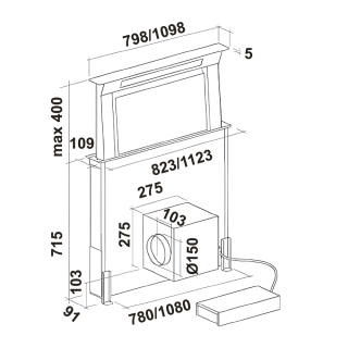FALMEC - Páraelszívó DOWN DRAFT 90 (fekete) motor nélkül 