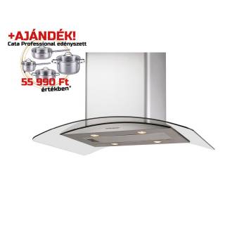 Cata - Páraelszívó Isla gamma 900 X/E inox-üveg LED + Cata PROFESSIONAL edényszett